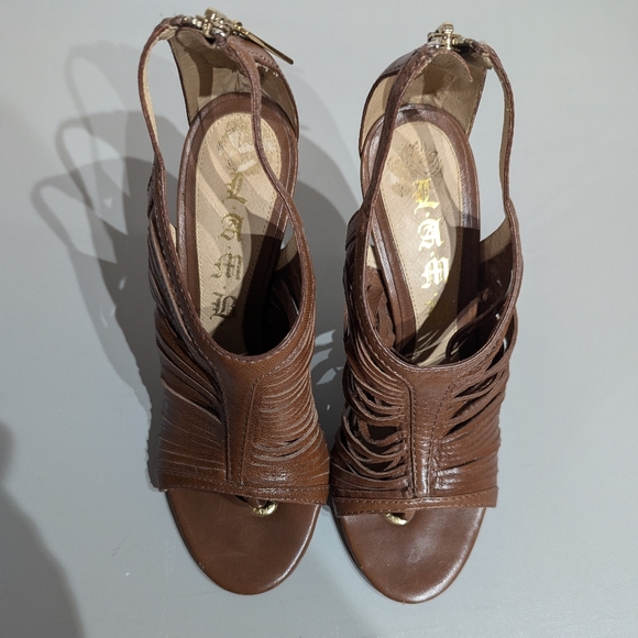 Vintage  L.A.M.B Brown Heeled Cage sandals - size 6M - Picture 2 of 9